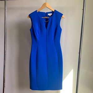 Calvin Klein royal blue scuba sheath dress with gold ring detail